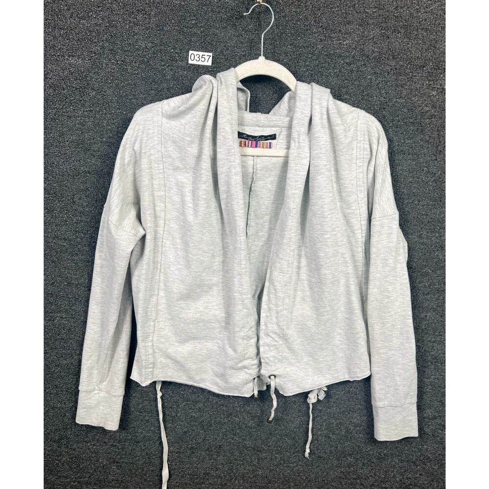 Talia Open Front Cardigan Sweater Womens Sz L Gray Hooded Drawstring PERU MADE